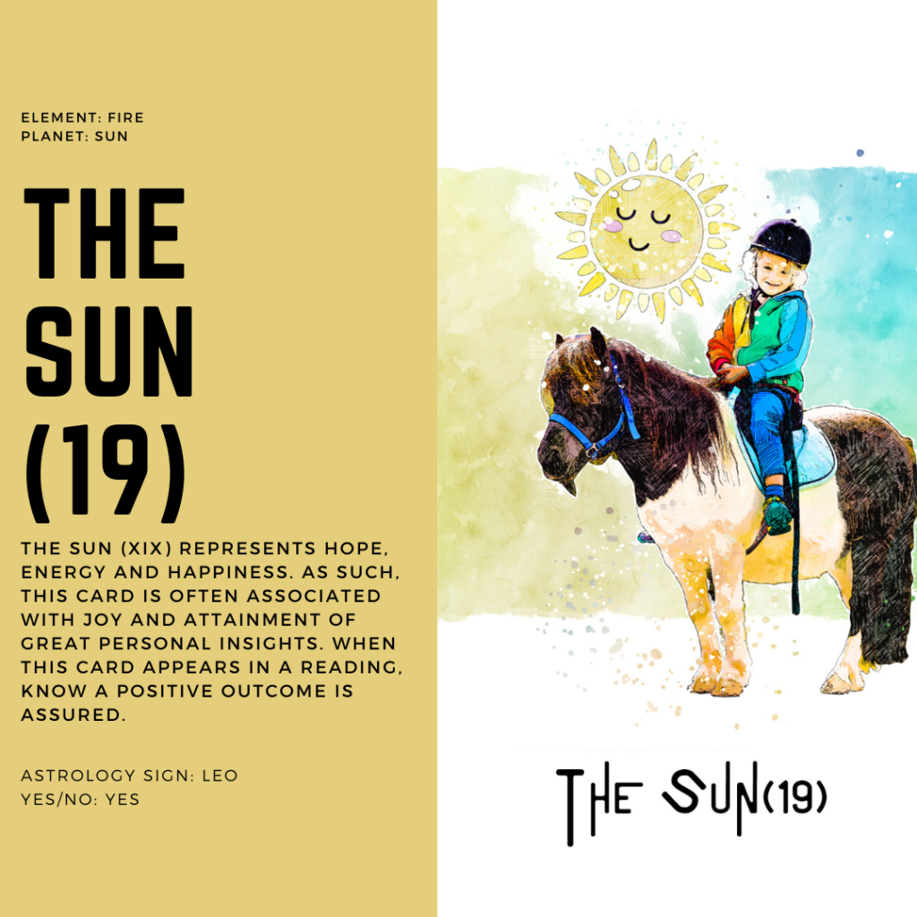 Illustrated child on a horse with sun in background